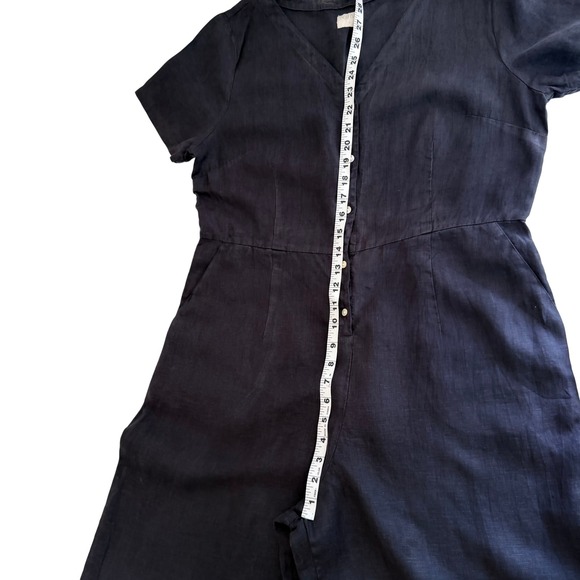 POU NOU Black Linen Jumpsuit Wide Leg Button Front Minimalist M/L - Picture 5 of 10